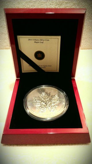 2013 Canadian 5 Oz 99.  99% / 9999 Fine Silver Maple Leaf Rare 2500 Mintage photo