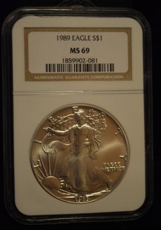 1989 Us Silver American Eagle.  Ngc Ms 69.  1 Troy Oz. .  9999 Fine. photo