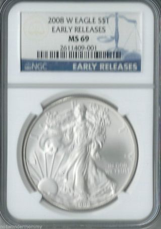 Silver American Eagle 2008 W Burnished Ngc Early Releases Ms69 Low Population photo