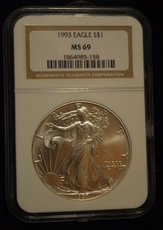 1993 Us Silver American Eagle.  Ngc Ms 69.  1 Troy Oz. .  9999 Fine. photo