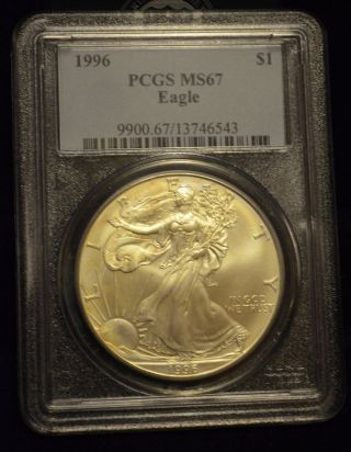 1996 Us Silver American Eagle.  Pcgs Ms 67.  1 Troy Oz. .  9999 Fine. photo