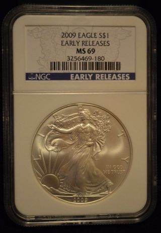 2009 Us Silver American Eagle.  Ngc Ms 69,  Early Releases 1 Troy Oz. .  999 Fine. photo
