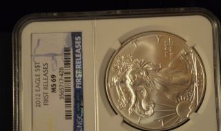 2012 Us Silver American Eagle.  Ngc Ms 69,  First Releases 1 Troy Oz. .  999 Fine. photo