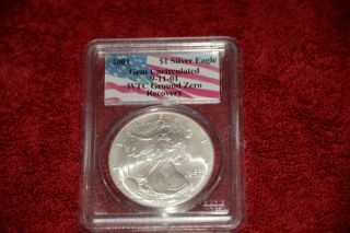 2001 Wtc Ground Zero Recovered Silver Eagle Pcgs Gem Uncirculated photo