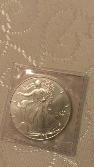 1999 American Silver Eagle Dollar Brilliant Uncirculated.  999 Fine Flashy Aa photo