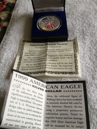 1999 American Eagle Silver Dollar With Certificate Of Authenticity photo
