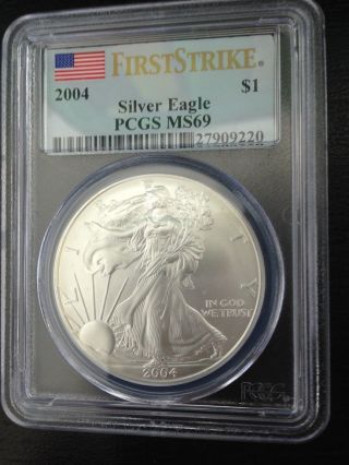 2004 American Silver Eagle Coin Pcgs Ms69 First Strike -.  999 1 Oz photo
