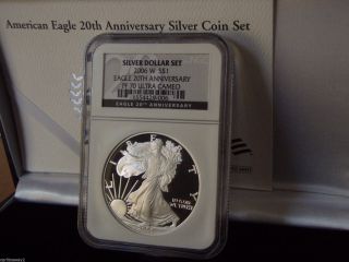 2006 W Proof Silver Eagle Ngc Pf70 20th Anniversary Black Label photo