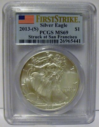 2013 - S United States Silver Eagle - - - Pcgs Ms - 69 - - First Strike photo