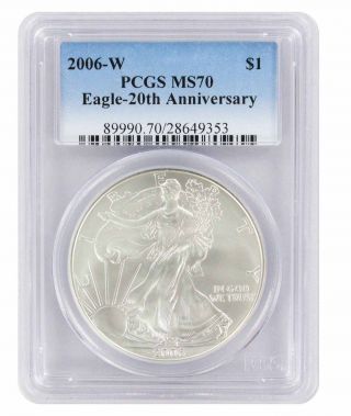2006 - W American Silver Eagle Dollar Burnished Ms70 Pcgs 20th Anniversary photo