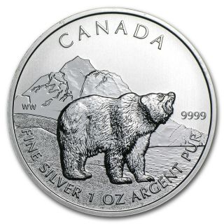 2011 1 Oz Silver Canadian Grizzly (wildlife Series). photo