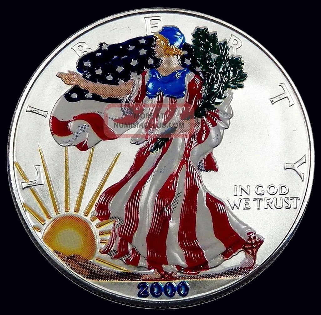 2000 Full Color Painted American Eagle Silver Dollar 999 Fine Silver 1 