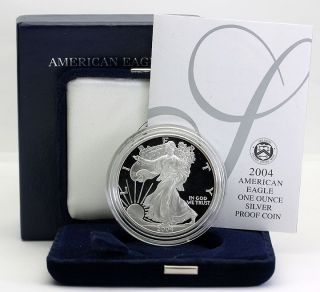 2004 W Proof American Silver Eagle W/ Box & photo