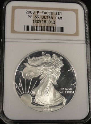 2000 Proof American Silver Eagle Coin Ngc Pf 69 Ultra Cam 8 - 013 photo