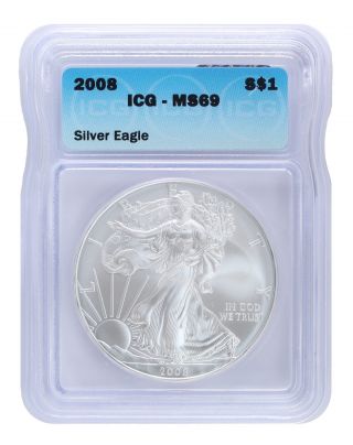 2008 American Silver Eagle Icg Ms69 S$1 Silver photo