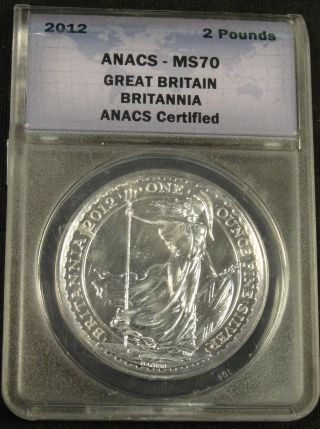 2012 Great Britain 2 Pound Britannia Silver Coin Anacs Ms70 1289 photo