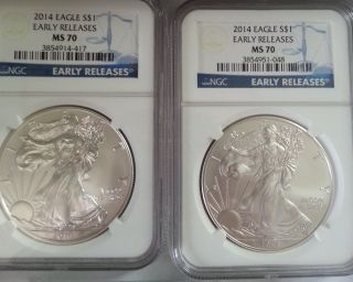(2) 2014 - S American Silver Eagles (er) Ngc - Ms 70 photo