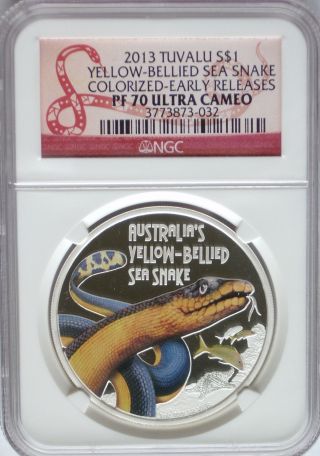 Ngc Registry 2013 Silver Proof Australia ' S Yellow Bellied Sea Snake Pf70 Perfect photo