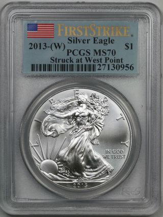 2013 - (w) American Silver Eagle $1 Dollar Coin,  First Strike.  Pcgs Graded Ms70 photo