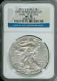 2011 - S Silver Eagle 25th Anniversary Early Release Ms 70 Blue Label. Silver photo 1