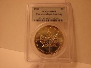 1988 Canada Silver Maple Leaf,  First Year,  Pcgs Ms 68 photo
