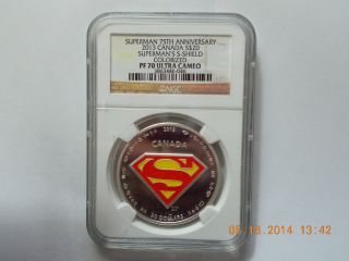 2013 Canada $20 Silver Supermans Shield Ngc Pf 70 Uc And photo