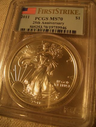 2011 American Silver Eagle First Strike Pcgs Ms70 25th Anniversary photo