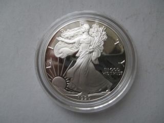 1990 S American Eagle Proof Silver Dollar & photo