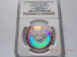 2013 Canada $20 Silver Superman Metropolis Hologram Ngc Pf 70 And photo