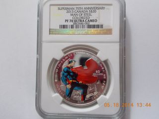 2013 Canada $20 Silver Superman Man Of Steel Ngc Pf 70 And photo
