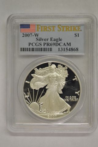 United States 2007 - W Proof American Silver Eagle Pcgs Pr69dcam First Strike $1 photo