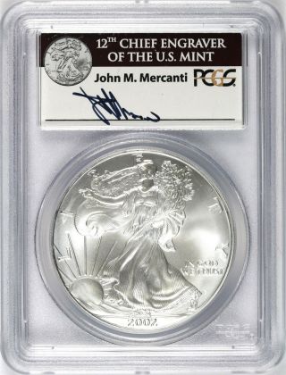 2002 Silver Eagle Pcgs Ms69 $1 John M.  Mercanti Signature photo