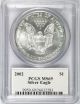 2002 Silver Eagle Pcgs Ms69 $1 John M.  Mercanti Signature Silver photo 1
