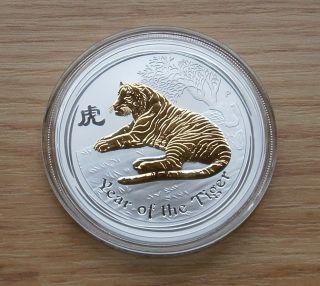 2010 Australian 1 Oz Gilded Silver Lunar Year Of The Tiger Coin (from Tube) photo