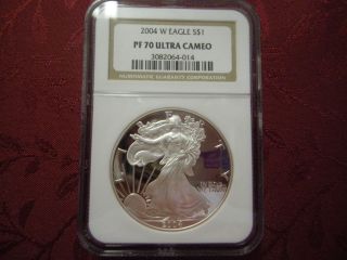 2004 American Silver Eagle (w) Ngc Pf70 Uc With Wooden Display Case photo