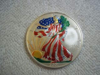 2001 Us Silver Dollar American Eagle 999 Fine Silver 1 Ounce Colorized photo