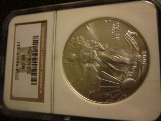 Ae4 2002 Eagle 1 Oz Silver Dollar Coin Walking Liberty Ngc 265106 - 054 Ms69 photo