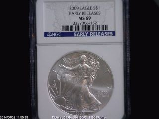 2009 Eagle S$1 Ngc Ms 69 Early Releases 1oz American Silver Coin Blue Label photo