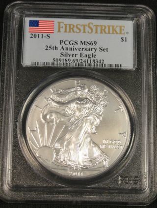 2011 S American Silver Eagle Coin First Strike Pcgs Ms69 8342 photo