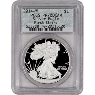 2014 - W American Silver Eagle Proof - Pcgs Pr70 Dcam - First Strike - Doily Label photo