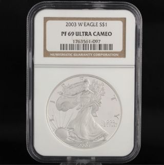 2003 W American Silver Eagle Ngc Pf69 Ultra Cameo 1oz.  999 One Dollar Ase Coin photo