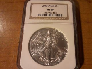 2005 1 Oz Silver American Eagle Coin - Ngc Ms - 69 Bu Uncirculated photo