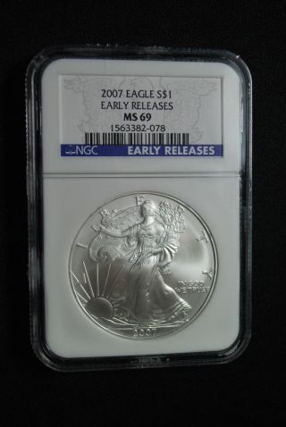 2007 American Silver Eagle S$1 Dollar Ngc Ms69 Early Releases Er 99.  9.  No Spots photo