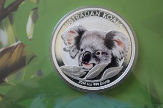 2014 Australian 1 Oz Silver Koala Coloured Coin (in Display Card) photo