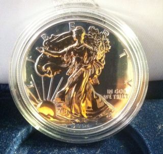 2014 American Silver Eagle Two - Tone24kt Rose Gold Highlight 1oz 99.  9 Pure Silver photo