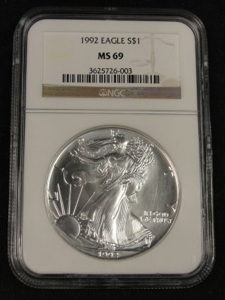 1992 American Silver Eagle Dollar Coin Rare Key Ngc Ms69 6 - 003 photo
