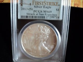 2013 American Silver Eagle Dollar,  Pcgs Certified Ms - 69 (first Strike) photo