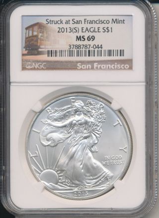 2013 S American Silver Eagle - Struck At San Francisco 1 Oz Ngc Ms 69 photo