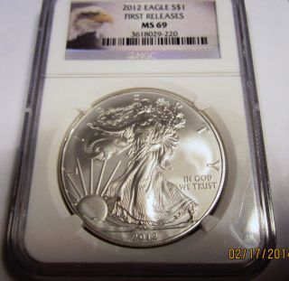 2012 - S $1 Silver Eagle American Ngc Ms69 First Releases photo