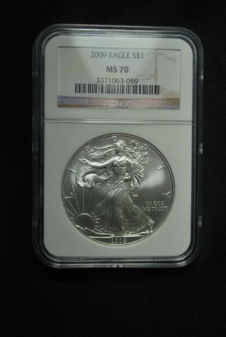 2009 1 Oz.  9.  99% American Silver Eagle Dollar S$1 Ngc Ms 70.  Exc.  Cond.  No Spots photo